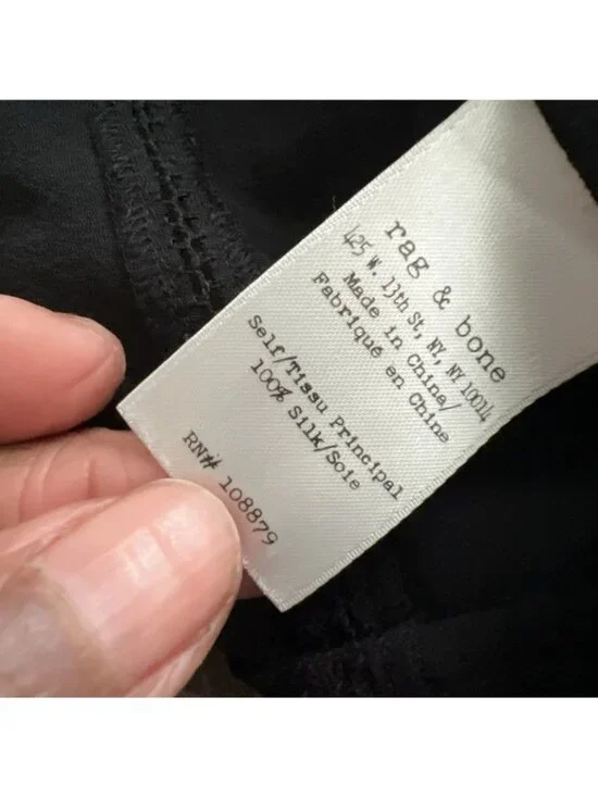 Rag bone Silk Button Up Shirt Womens Small Black Long Sleeve Roll Up - Picture 11 of 13